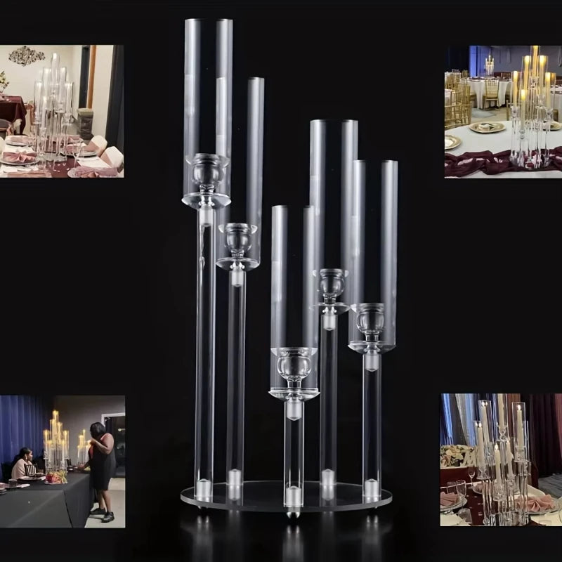 1pc Tall Acrylic Candelabra Candle Holder 5 Arms Acrylic Clear Candelabra Centerpieces For Wedding Centerpiece