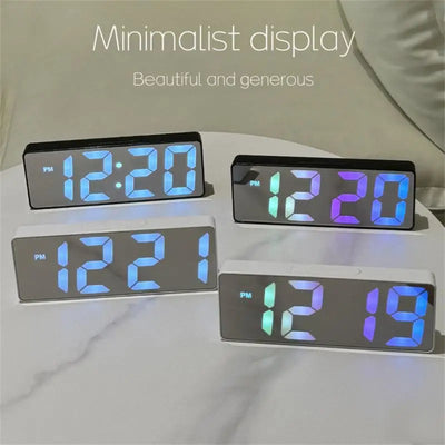 Digital Clock LED Alarm Clock Electronic Desktop Clock With Temperature Display Adjustable Brightness Plug-in Mirror Clock