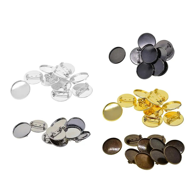 s Brooch Clasps Pin Blank Cabochon Trays Backs fit 25mm Round