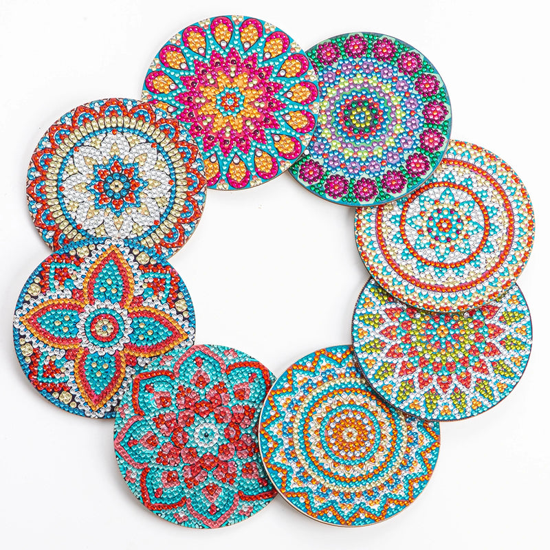 8pc/sets Mandala Diamond Painting Coasters DIY Diamond Art Coasters 5D Full Drill Diamond Coasters Acrylic Round Cup