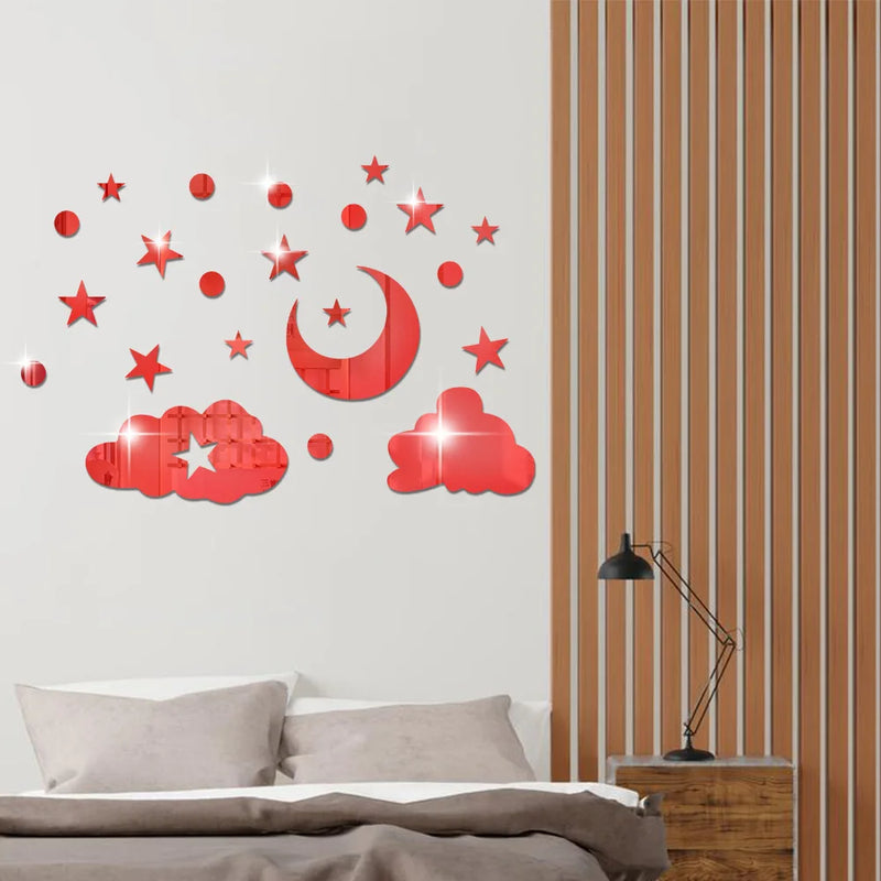 Stars moon clouds mirror 3d three-dimensional decoration wall paste bedroom wall room wall self-adhesive mirror wall stickers