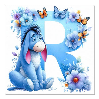 5D DIY Full Round Diamond Painting Letter Series Eeyore Donkey and Flowers Mosaic Art Kit Room Home Living Room Decoration