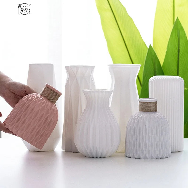 MModern Flower Vase WhitePlastic Wase Flower PotBasket Nordic Home LivingRoom DecorationOrnament Wedding FlowerArrangement