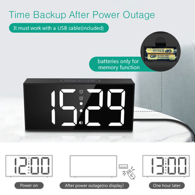 ORIA Vibrating Alarm Clock 7.5'' Large Display LED Clock Loud Alarm Clock with Bed Shaker for Heavy Sleepers Hearing Impaired