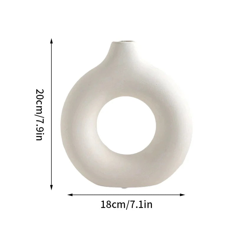 1 Piece Of Imitation Ceramic Pure White Vase Decoration Vase Decoration Donut Pattern Flower Pot Desktop Design Sense Decor