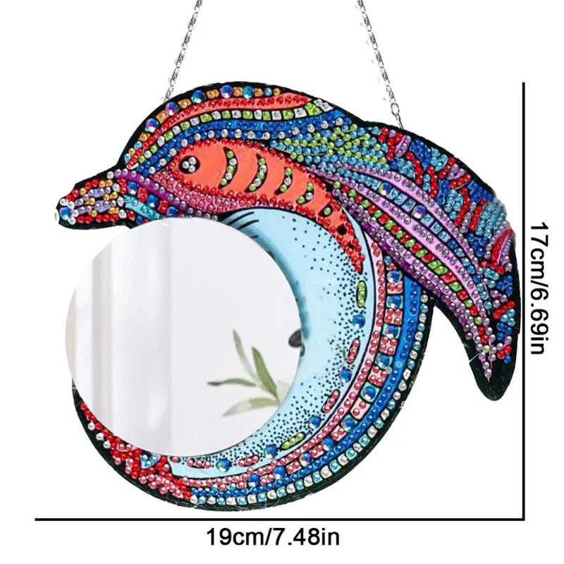 DIY Diamond Painting Mirror Heart Wreath Dolphin Diamond Painting Makeup Mirror Kit Art Rhinestone Makeup Mirror for Beginner