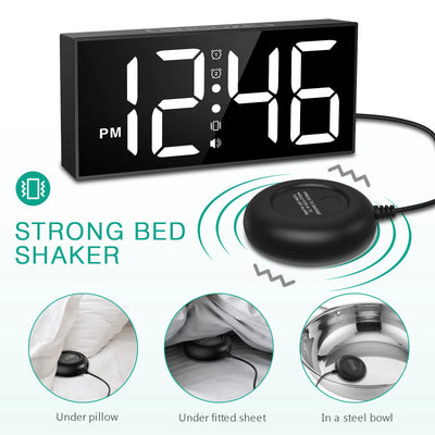 ORIA Vibrating Alarm Clock 7.5'' Large Display LED Clock Loud Alarm Clock with Bed Shaker for Heavy Sleepers Hearing Impaired