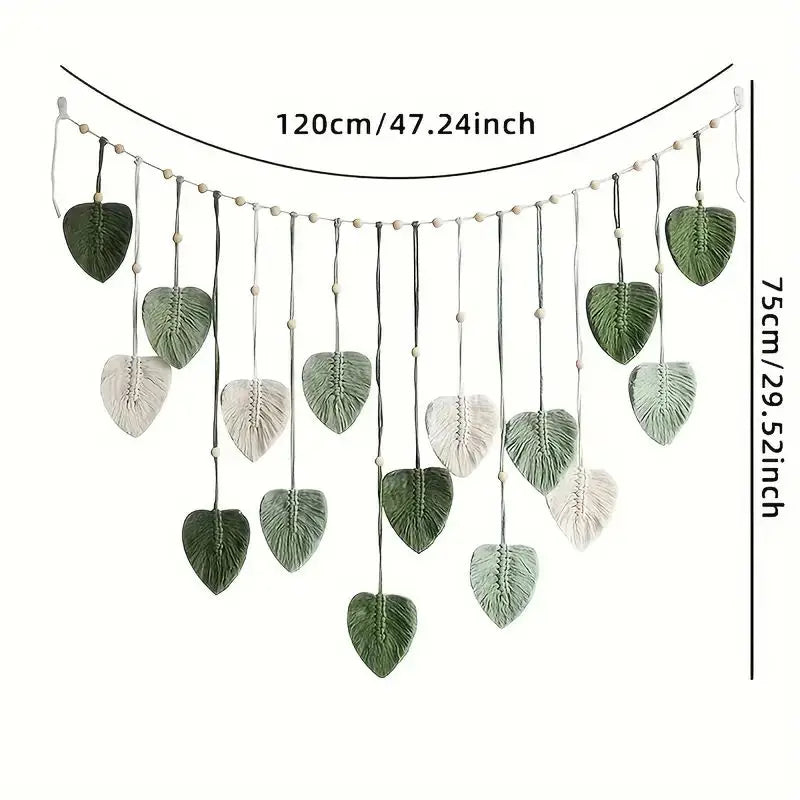 Boho Home Decoration, Macrame Tapestry Macrame Leaf Feather Wall Hanging Decor for Living Room Bedroom, Boho Wall Art Home Decor