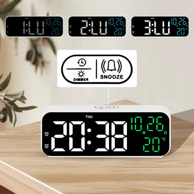 LED Digital Alarm Clock Snooze Temperature Date Display USB Desktop Strip Mirror LED Clocks for Living Room Decoration