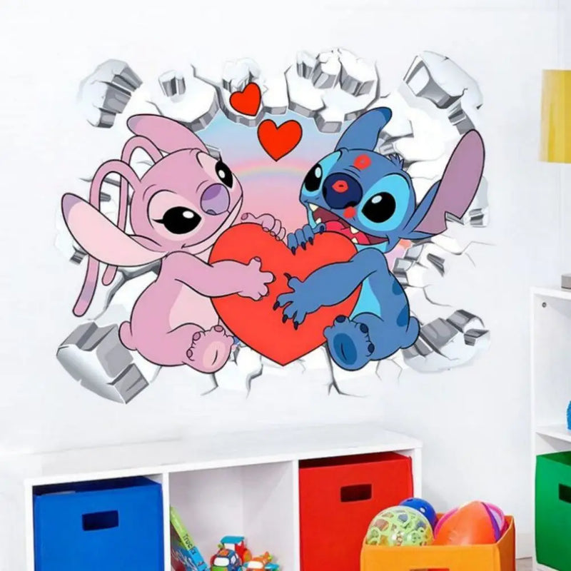 3D Broken Wall Lilo & Stitch Wall Stickers For Kid&