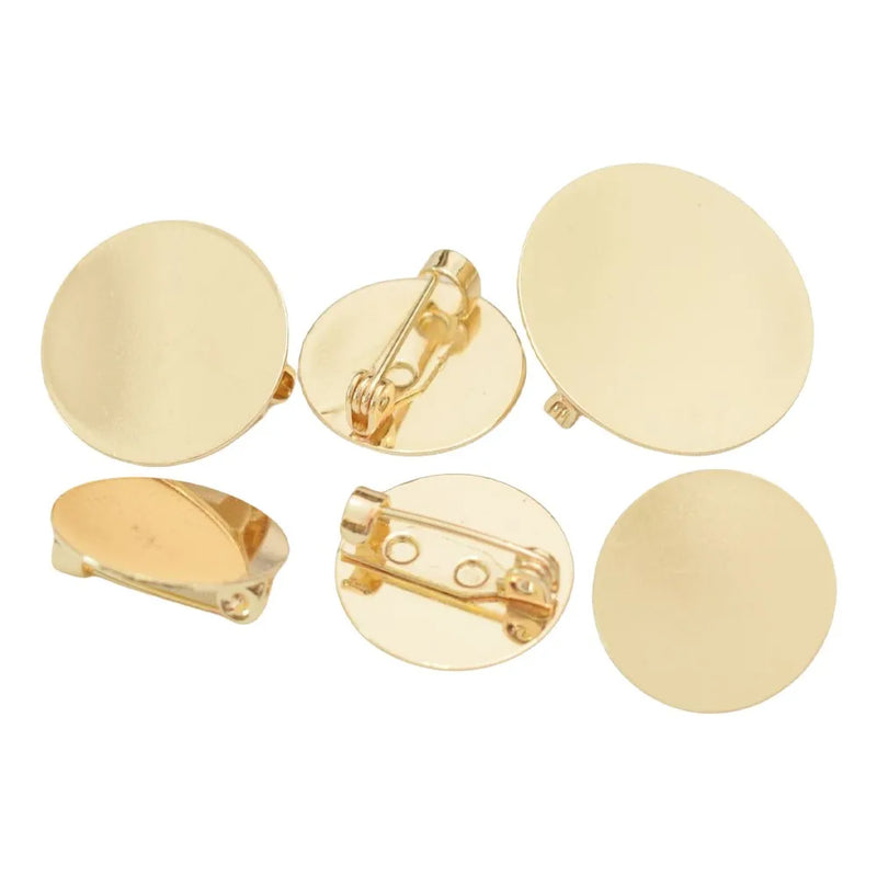 5Pcs 18/20/25mm Gold Circle Plate Brooch Cabochon Base Blanks Tray DIY Settings Brooch Jewelry Making Accessories Wholesale