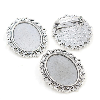 5pcs 18x25mm Inner Size Antique Silver Plated and Bronze Brooch Pin Classic Style Cameo Cabochon Base Setting Tray