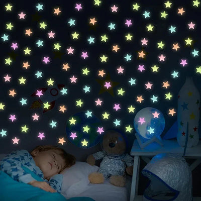 50/1000Pcs Glow in The Dark Stars Wall Stickers Luminous 3D Fluorescent Adhesive Decoration for Home Baby Kids Bedroom Ceiling