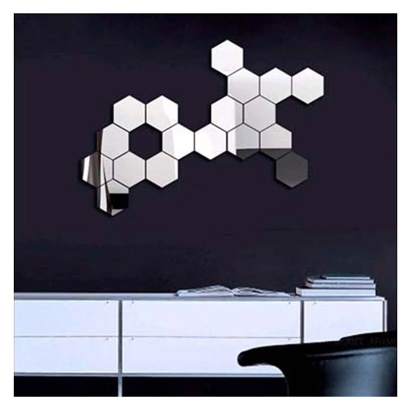 12Pcs Hexagon Mirror Wall Sticker Square Acrylic Wall Sticker Self-Adhesive Acrylic Tiles Sticker for Bathroom Diy 3D Wall Decal