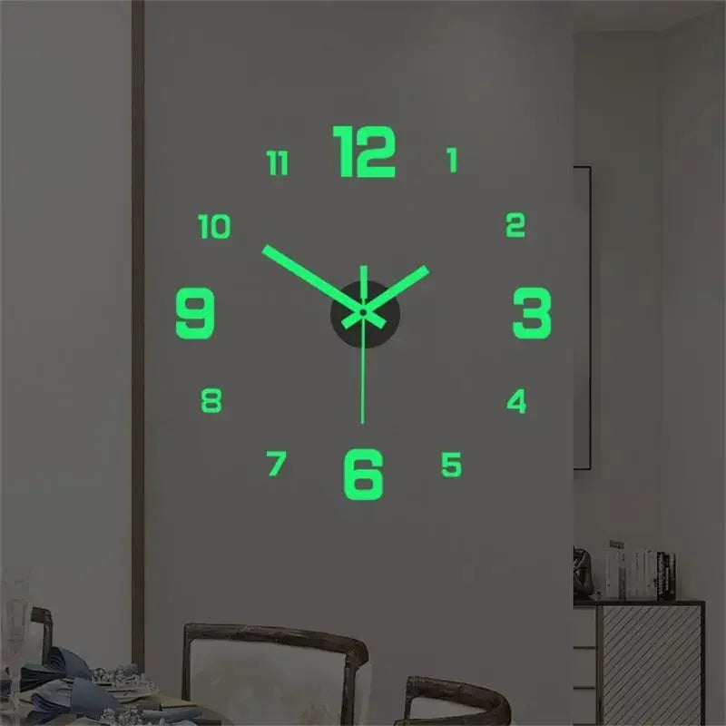 Large Wall Clock 3D Luminous Frameless Wall Clocks Digital Clock Wall Stickers Silent Clock for Home Living Room duvar saati