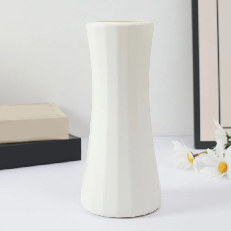 Modern Creative Imitation Ceramic Vase Simple Solid Table Indoor Decoration Vases Nordic Vertical Stripes Plastic Flower Pot