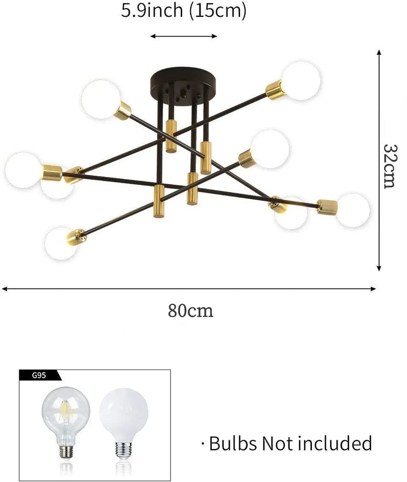 Sputnik Chandelier Industrial Semi Flush Mount Pendant Lamp Modern Ceiling Light Fixture for Kitchen Dining Bedroom Room