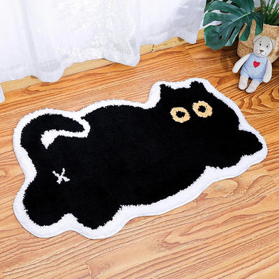 Cute Black Cat Rug Cartoon Decorative Carpet Cashmere Imitation Rugs Water Absorbent Anti-Slip Mats Decoration Carpets for Home