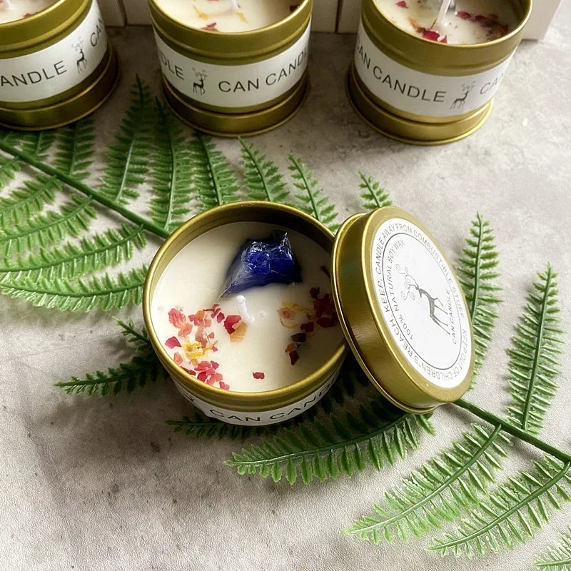 1 Pc Scented Candles Long Lasting Canned Soy Wax Candles Crystal Stone Dried Flower Fragrance Candle Smokeless