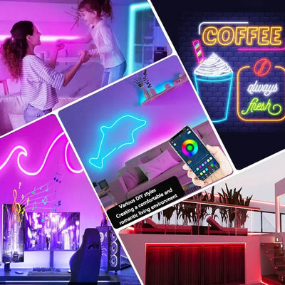 RGB Neon LED Strip 1/2/3/5M IP65 Waterproof DIY USB Neon Strip Tuya App Remote Control Flexible Ribbon for Home Decor Lighting