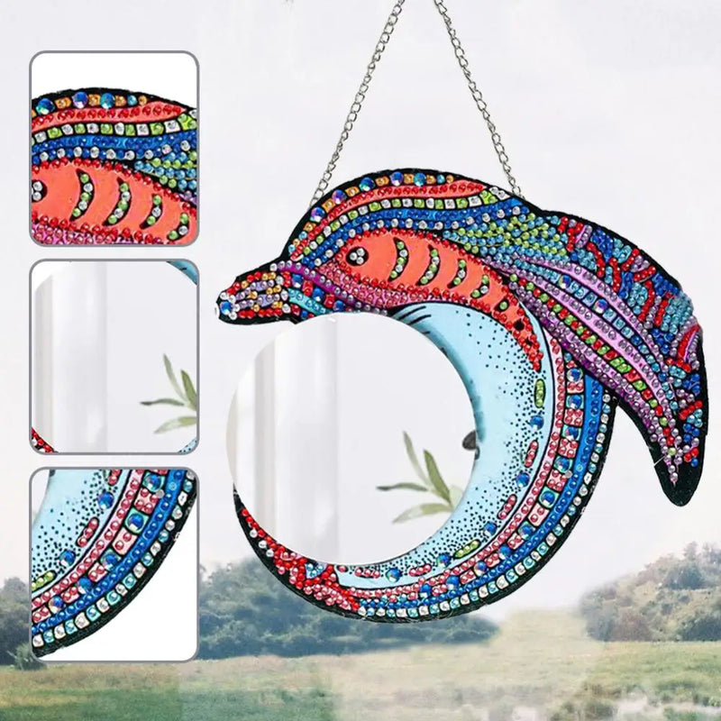 DIY Diamond Painting Mirror Heart Wreath Dolphin Diamond Painting Makeup Mirror Kit Art Rhinestone Makeup Mirror for Beginner