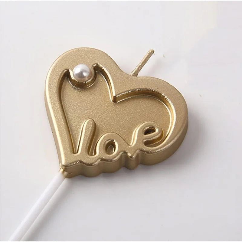 Romantic Love Heart Candles,Gold-Plated Love Sharped Cake Candles,Magic Fun Long Lasting Burn for Proposal Wedding Birthday