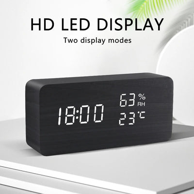 Alarm Clock LED Wooden Watch Table Voice Control Digital Wood Despertador USB/AAA Powered Electronic Desktop Clocks