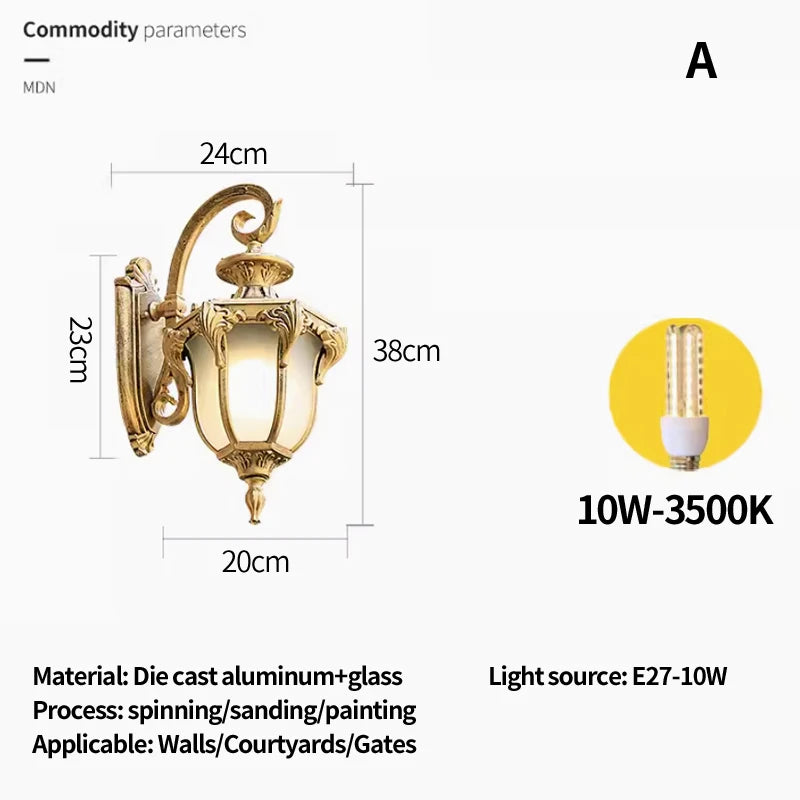 European style outdoor wall lamp villa American style retro outdoor balcony gate courtyard waterproof garden staircase wall lamp