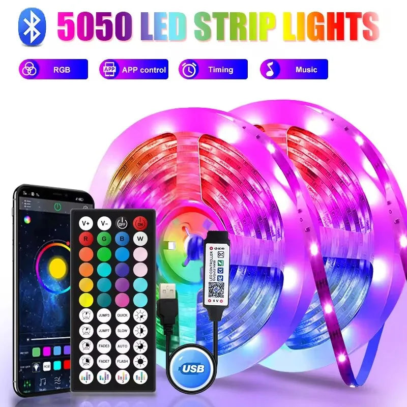 Tape Bluetooth Usb Led Light Strip 10M 15 Meters 5050 Smd 5V Rgb Flexible Led Lamp Ribbon Self-Adhesive Tv Led Backlight Diode