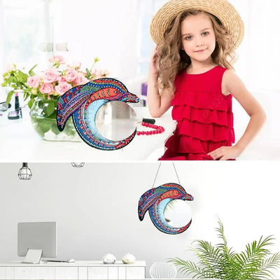 DIY Diamond Painting Mirror Heart Wreath Dolphin Diamond Painting Makeup Mirror Kit Art Rhinestone Makeup Mirror for Beginner