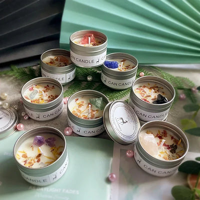 1 Pc Scented Candles Long Lasting Canned Soy Wax Candles Crystal Stone Dried Flower Fragrance Candle Smokeless