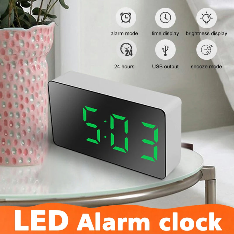 LED Digital Alarm Clock Bedroom Bedside Mirror LEC Clocks Temperature Electronic Table Clock Watch Date Display