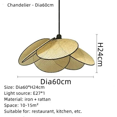 Modern Living Room Led Pendant lamp  Dining Room Leaf Grid Rural Hand Made Rattan Art Screen Chandeliers Bedroom Home Decor