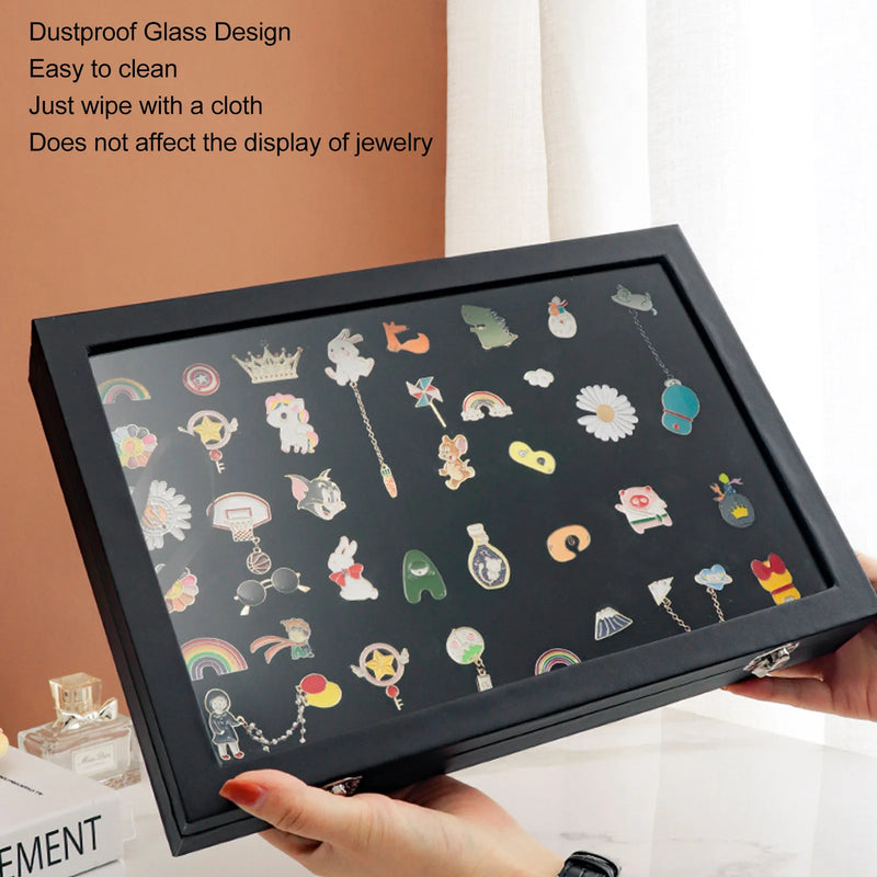 Pin Display Case Frame Brooch Medal Badge Storage Box Desktop Tray Organizer Jewelry Display Container Gifts Box Collection