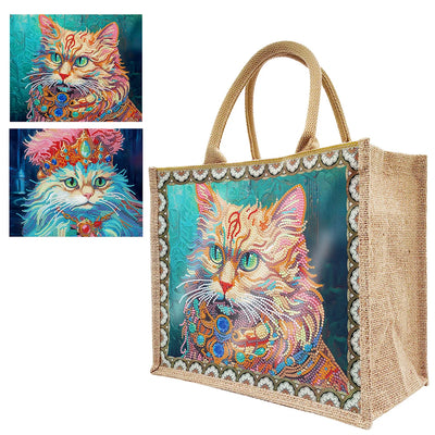 Diamond Painting Tote Bag Diamond Painting Grocery Bags Replaceable Canvas Linen Cat Flowers and Bird Elk for Women Adults Craft