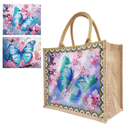 Diamond Painting Tote Bag Diamond Painting Grocery Bags Replaceable Canvas Linen Cat Flowers and Bird Elk for Women Adults Craft