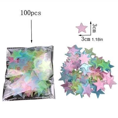 3/100 Pcs Luminous Stars Ceiling Wall Decoration Items Fluorescent Glow In The Dark 3d Stars Moon Wall Stickers  Glow Star