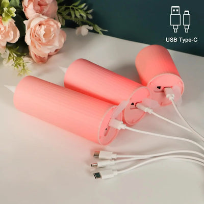 FPOO Rechargeable Candles By USB With Flickering Flame Remote Control Waterproof Led Candle Pink Wedding Decoration Candle Light