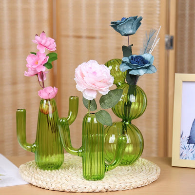 3Styles Cactus Shape Flower Arrangement Vases Creative Art Hydroponic Bottle Modern Glass Living Room Desktop Decoration