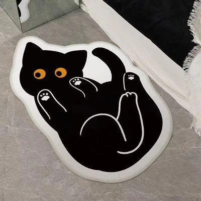 Cute Black Cat Rug Cartoon Decorative Carpet Cashmere Imitation Rugs Water Absorbent Anti-Slip Mats Decoration Carpets for Home