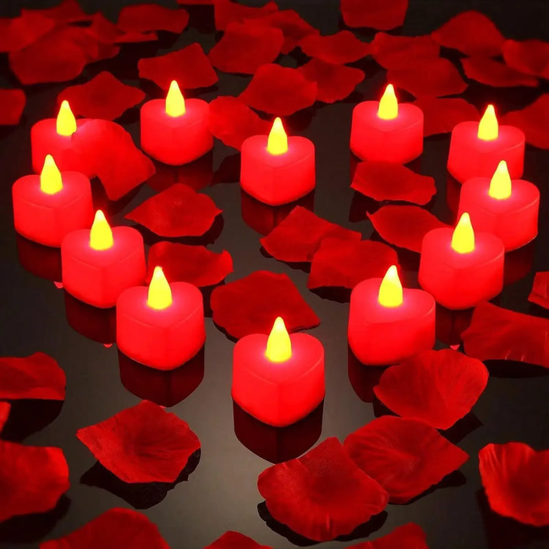 24pcs Heart Shape LED Flameless Tealight Candles Decorations For Romantic Night Valentines Day Wedding Anniversary Or Table D