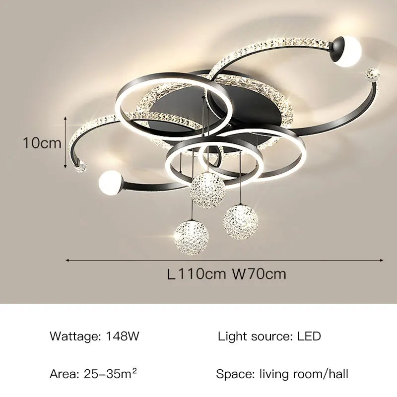 New Modern Led Black Living Room Pendant Light Kitchen Restaurant Glossy Pendant Light Interior Decoration Ceiling Chandelier