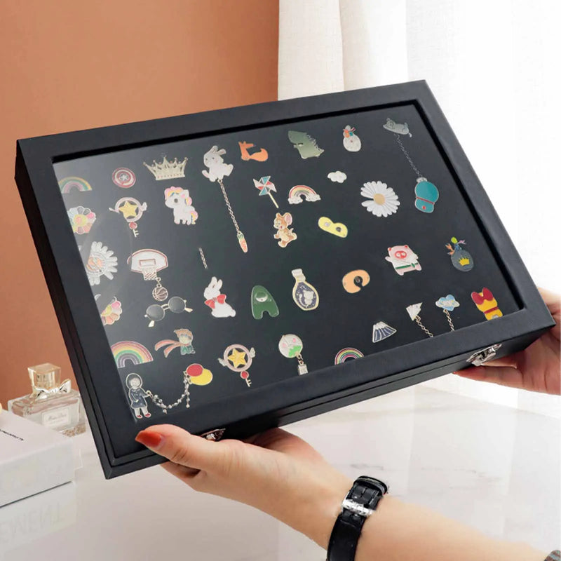 Pin Display Case Frame Brooch Medal Badge Storage Box Desktop Tray Organizer Jewelry Display Container Gifts Box Collection