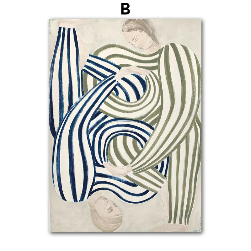 Abstract Line Striped Pajama Women Wall Art Geometric Vase Canvas Painting Nordic Posters And Print Living Room Home Mural Decor