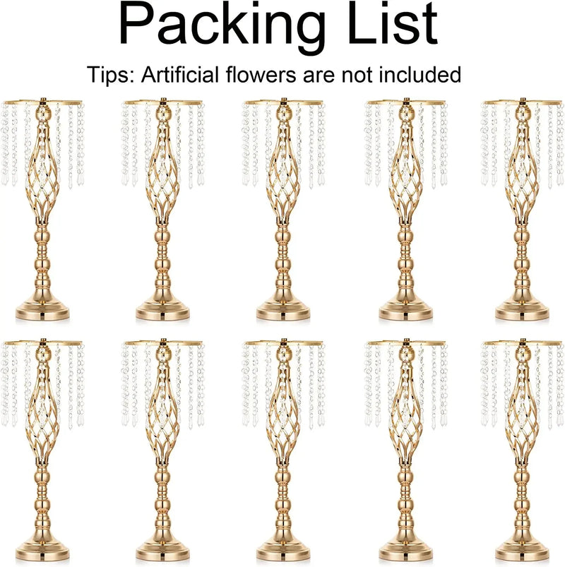 10 Pcs Gold Vase for Wedding Centerpieces  Table Decorations with Chandelier Crystals,  Flower Vase, Wedding Metal Flower Stand