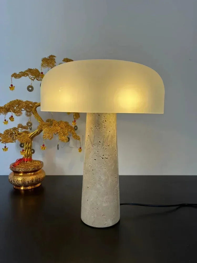 Personality Simple Natural Travertine Living Room Designer Creative Mushroom Bedroom Bedside Lamp Home Decoration LED Table Lamp