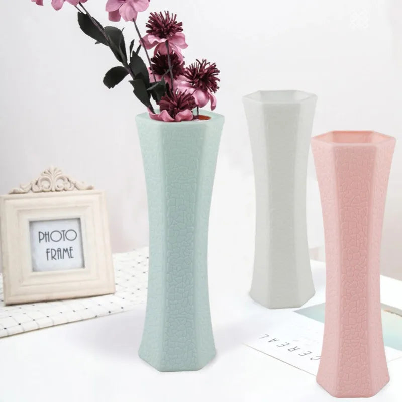 Plastics Flower Vases Modern Ceramic Look Plastics Vase For Flowers Unbreakable Geometric Ceramic Look Vase For Home Office Cafe