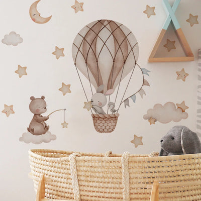 Cartoon Hot Air Balloon Animals Bear Rabbits Wall Stickers for Kids Room Boy Room Decoration Nursery Baby Room Decoration Decal