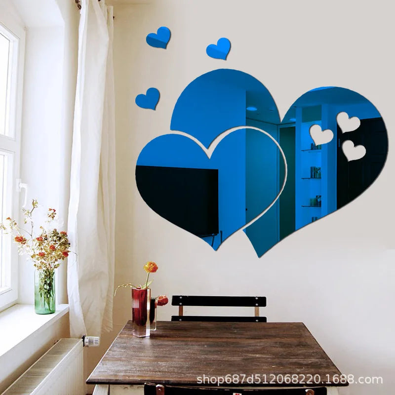 3D Acrylic Wall Stickers Europe Style Hearts Fashion DIY Decals Self-adhesive LOVE Wedding Background Decoration Mirror Ornament