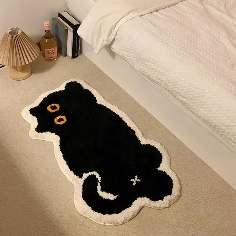 Cute Black Cat Rug Cartoon Decorative Carpet Cashmere Imitation Rugs Water Absorbent Anti-Slip Mats Decoration Carpets for Home